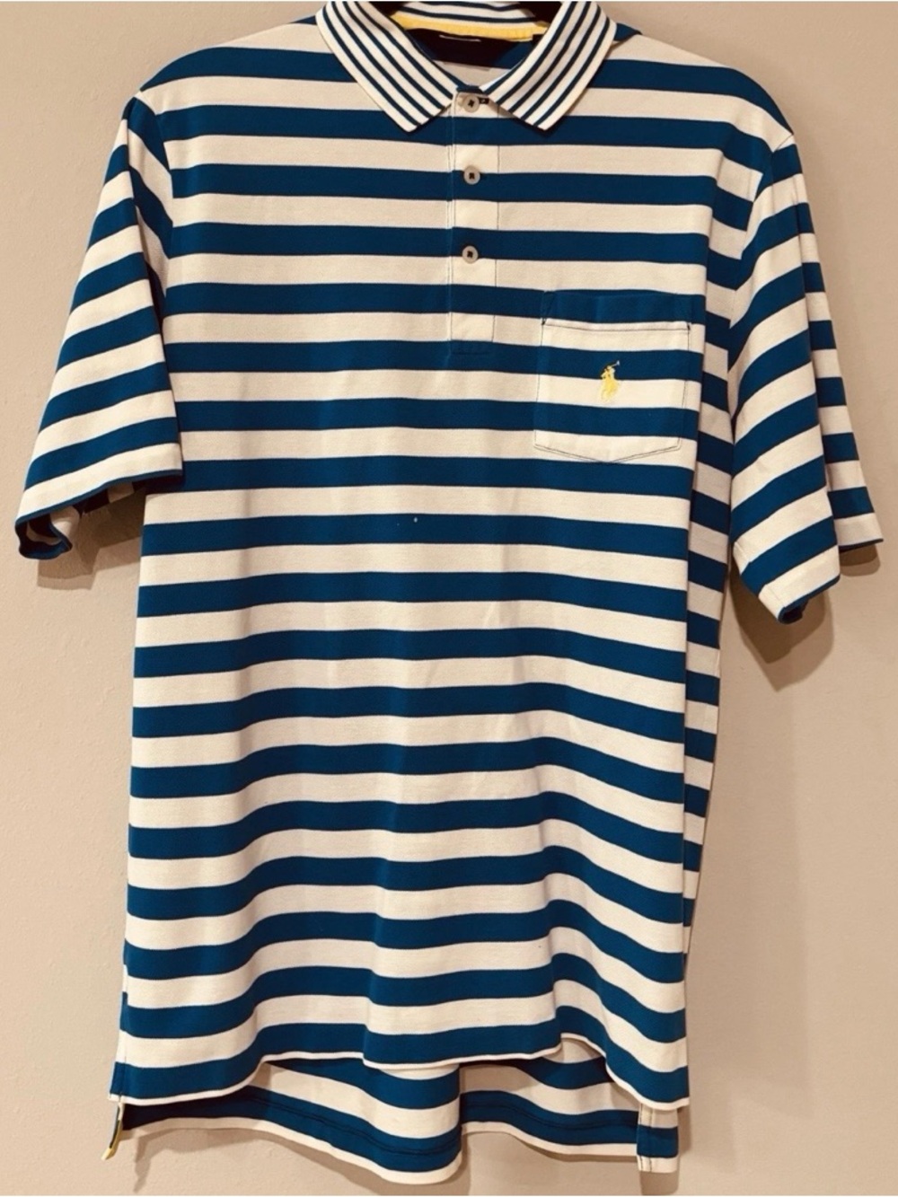 Ralph Lauren Blue White Striped Polo Classic Lightweight Knit Casual Preppy Flaw